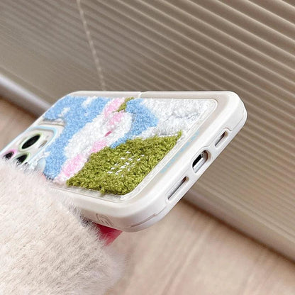 Cute Phone Cases for iPhone 15 Pro Max/14/13/11/12/15 Plus - Plush Embroidery Sheep - Kickstand - Fold Holder - TSP205 - Touchy Style