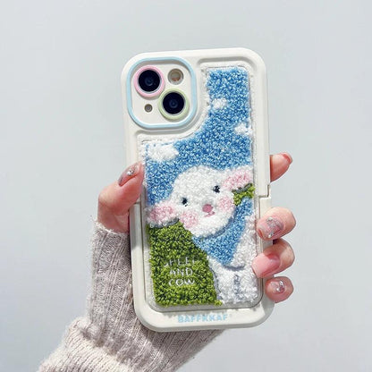 Cute Phone Cases for iPhone 15 Pro Max/14/13/11/12/15 Plus - Plush Embroidery Sheep - Kickstand - Fold Holder - TSP205 - Touchy Style