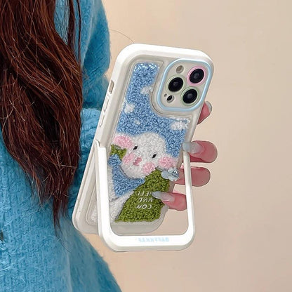 Cute Phone Cases for iPhone 15 Pro Max/14/13/11/12/15 Plus - Plush Embroidery Sheep - Kickstand - Fold Holder - TSP205 - Touchy Style