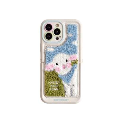 Cute Phone Cases for iPhone 15 Pro Max/14/13/11/12/15 Plus - Plush Embroidery Sheep - Kickstand - Fold Holder - TSP205 - Touchy Style