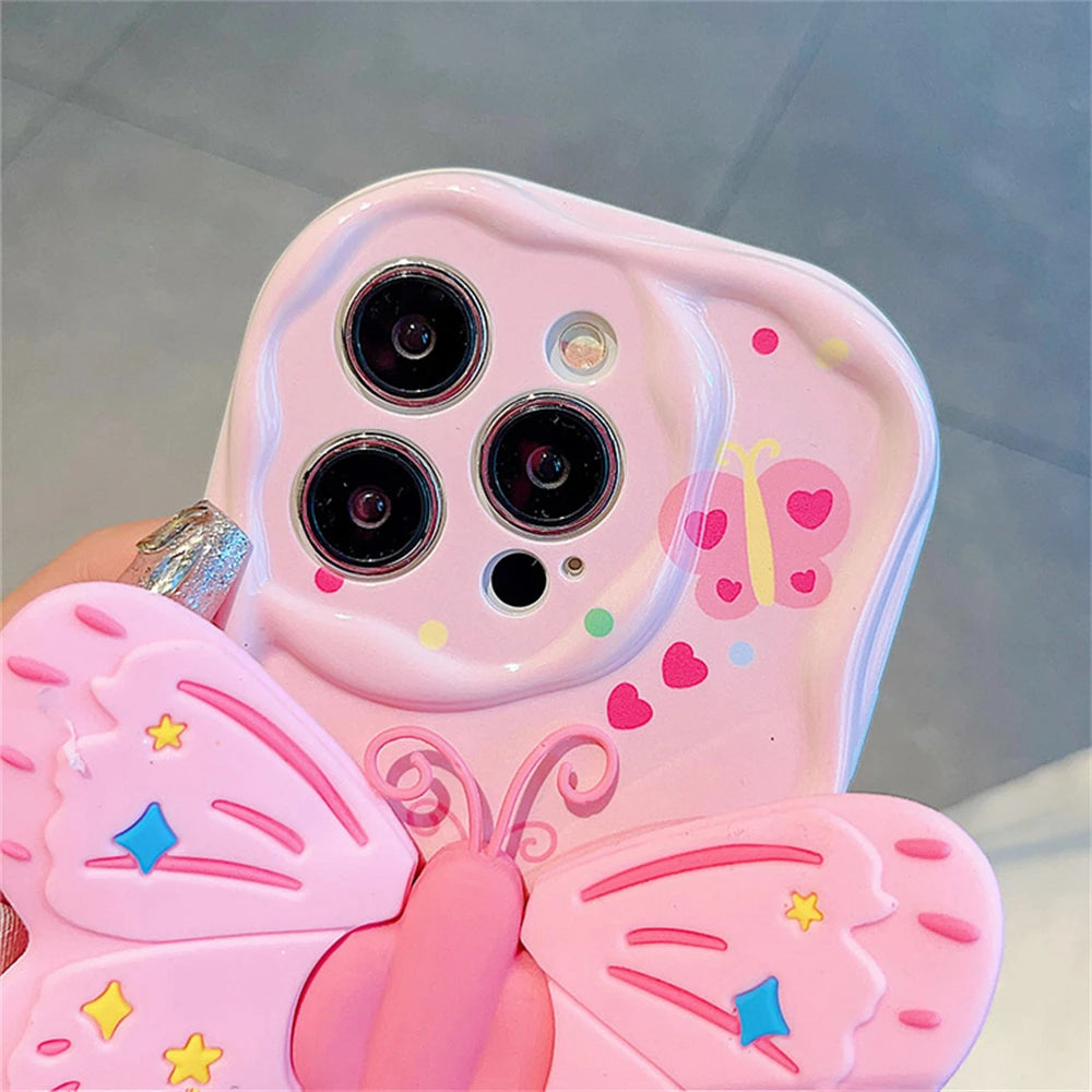 Cute Phone Cases for iPhone 15/14/13/12/11 - 3D Butterfly Holder - TSP324 - Touchy Style