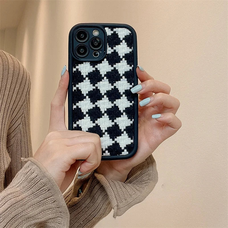 Cute Phone Cases For iPhone 15/14/13/12/11/SE/7/8 - Cloth Lattice Grid - TSP321 - Touchy Style