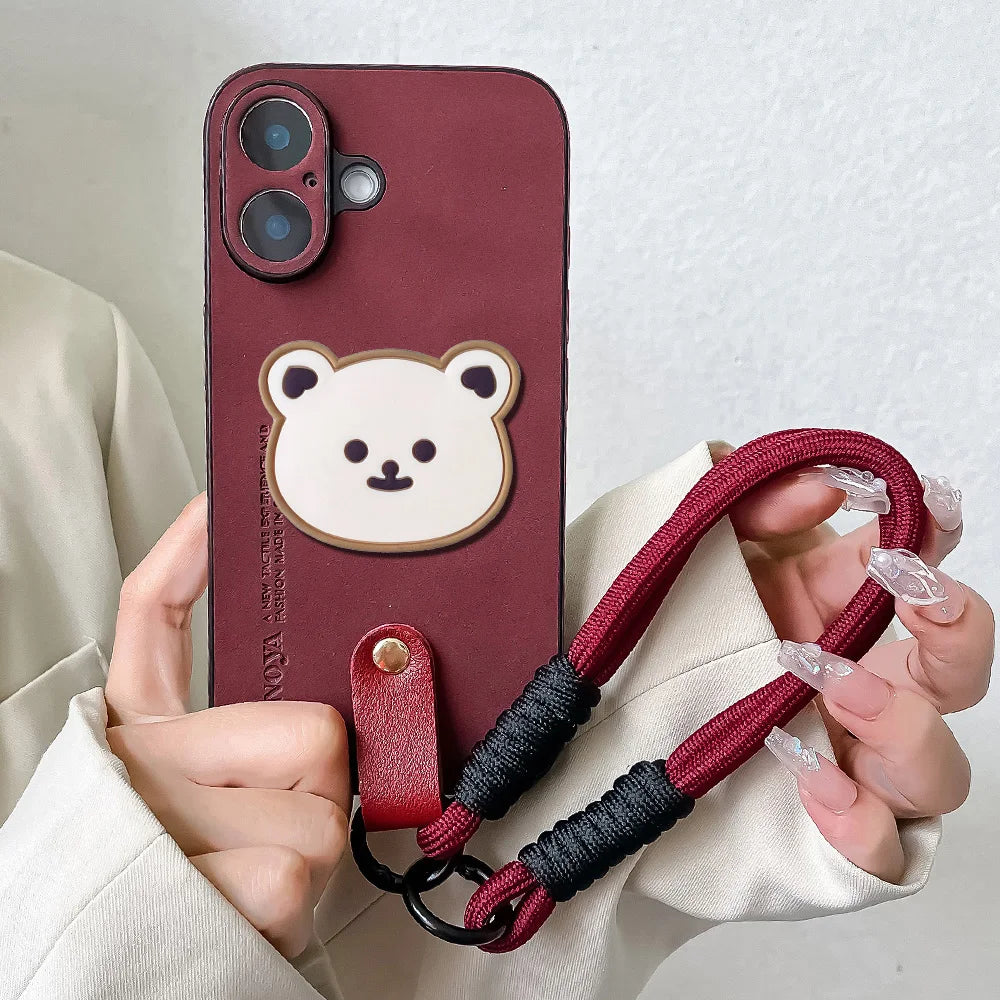 Cute Phone Cases For iPhone 16, 15, 14, 13, 12, 11, Pro Max, Plus, XS Max, and XR with Wrist Chain - 3D Bear Pattern - TSP479 - Touchy Style