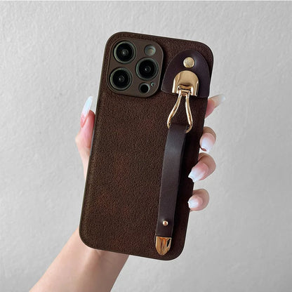 Cute Phone Cases For iPhone 16, 15, 14, 13, 12, 11 Pro Max, XR, X, and Xs Max with Wrist Chain - Plain Leather - TSP487 - Touchy Style