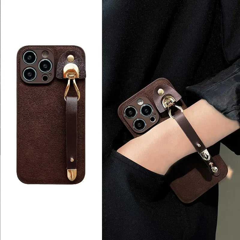 Cute Phone Cases For iPhone 16, 15, 14, 13, 12, 11 Pro Max, XR, X, and Xs Max with Wrist Chain - Plain Leather - TSP487 - Touchy Style