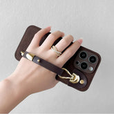 Cute Phone Cases For iPhone 16, 15, 14, 13, 12, 11 Pro Max, XR, X, and Xs Max with Wrist Chain - Plain Leather - TSP487 - Touchy Style