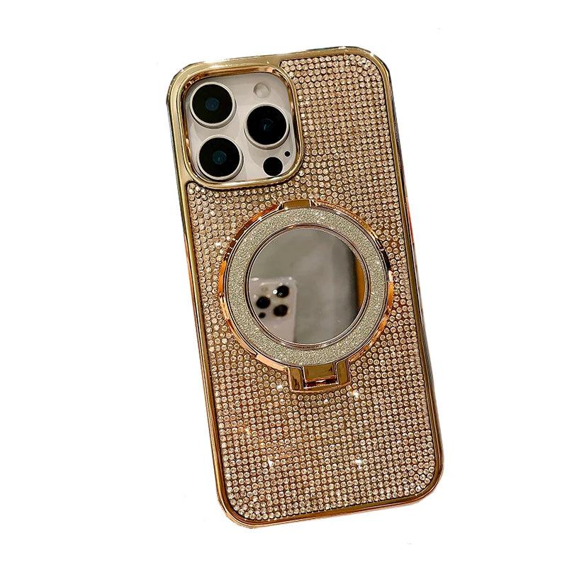 Cute Phone Cases for iPhone 16, 15, 14, 13, 12, and 11 Pro Max – Diamond Mirror Holder Stand Bracket Cover – TSP217 - Touchy Style