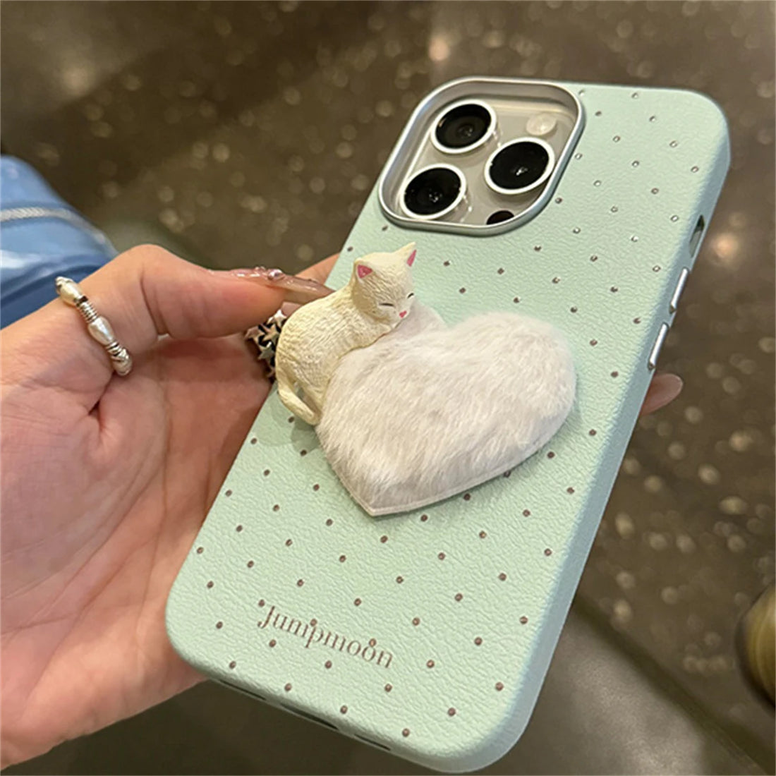 Cute Phone Cases for iPhone 16, 15, 14, 13, 12 Pro Max - 3D Cat with Fur Heart - TSP327 - Touchy Style