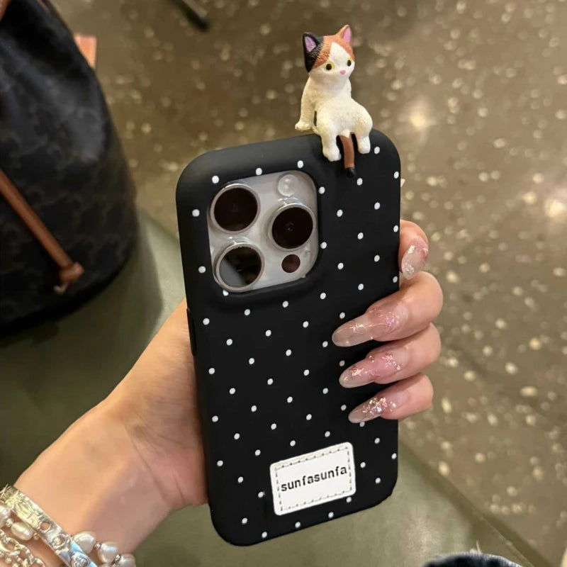 Cute Phone Cases for iPhone 16, 15, 14, 13, 12 Pro Max Plus - 3D Cat Polka Dot - TSP326 - Touchy Style