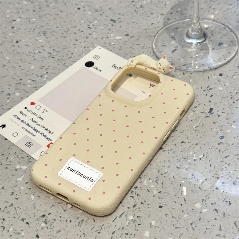 Cute Phone Cases for iPhone 16, 15, 14, 13, 12 Pro Max Plus - 3D Cat Polka Dot - TSP326 - Touchy Style