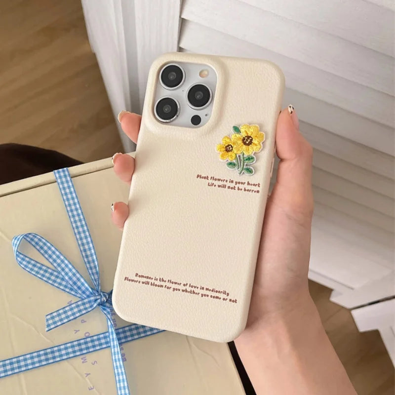 Cute Phone Cases for iPhone 16, 15, 14, 13, and 12 Pro Max - Embroidery Flowers Cover - TSP333 - Touchy Style