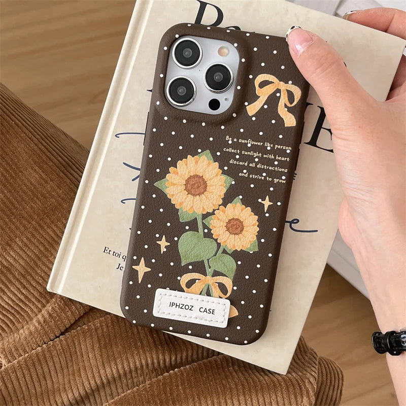 Cute Phone Cases for iPhone 16, 15, 14, 13, and 12 Pro Max - Polka Dots with Flowers - Leather Covers - TSP332 - Touchy Style