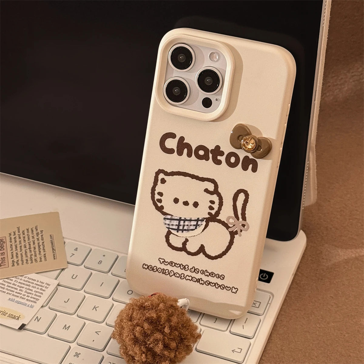 Cute Phone Cases for iPhone 16, 15, 14, 13, and 12 Pro Max with Hairball Bell Pendant - Sketch Cat - TSP436 - Touchy Style