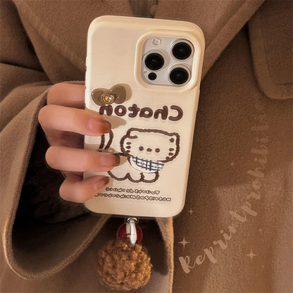 Cute Phone Cases for iPhone 16, 15, 14, 13, and 12 Pro Max with Hairball Bell Pendant - Sketch Cat - TSP436 - Touchy Style