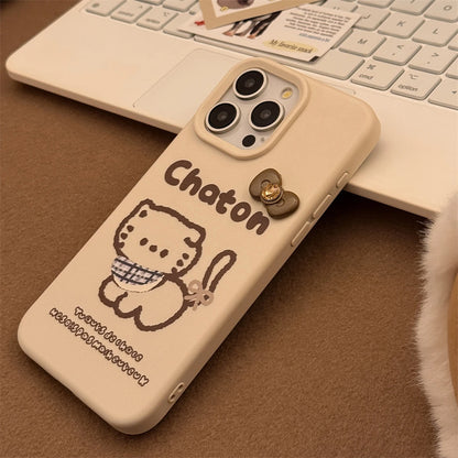 Cute Phone Cases for iPhone 16, 15, 14, 13, and 12 Pro Max with Hairball Bell Pendant - Sketch Cat - TSP436 - Touchy Style