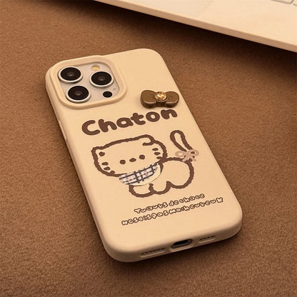 Cute Phone Cases for iPhone 16, 15, 14, 13, and 12 Pro Max with Hairball Bell Pendant - Sketch Cat - TSP436 - Touchy Style