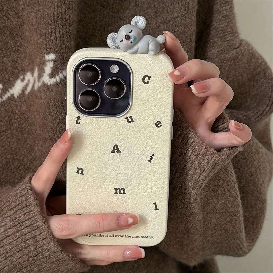 Cute Phone Cases for iPhone 16, 15, 14, 13 Pro Max - 3D Koala Doll - Leather Cover - TSP328 - Touchy Style