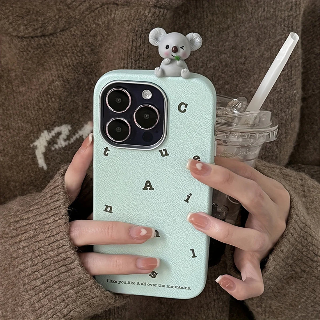 Cute Phone Cases for iPhone 16, 15, 14, 13 Pro Max - 3D Koala Doll - Leather Cover - TSP328 - Touchy Style