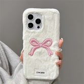 Cute Phone Cases for iPhone 16, 15, 14, and 13 Pro Max - 3D Embroidery Bow Plush Back Cover - TSP446 - Touchy Style