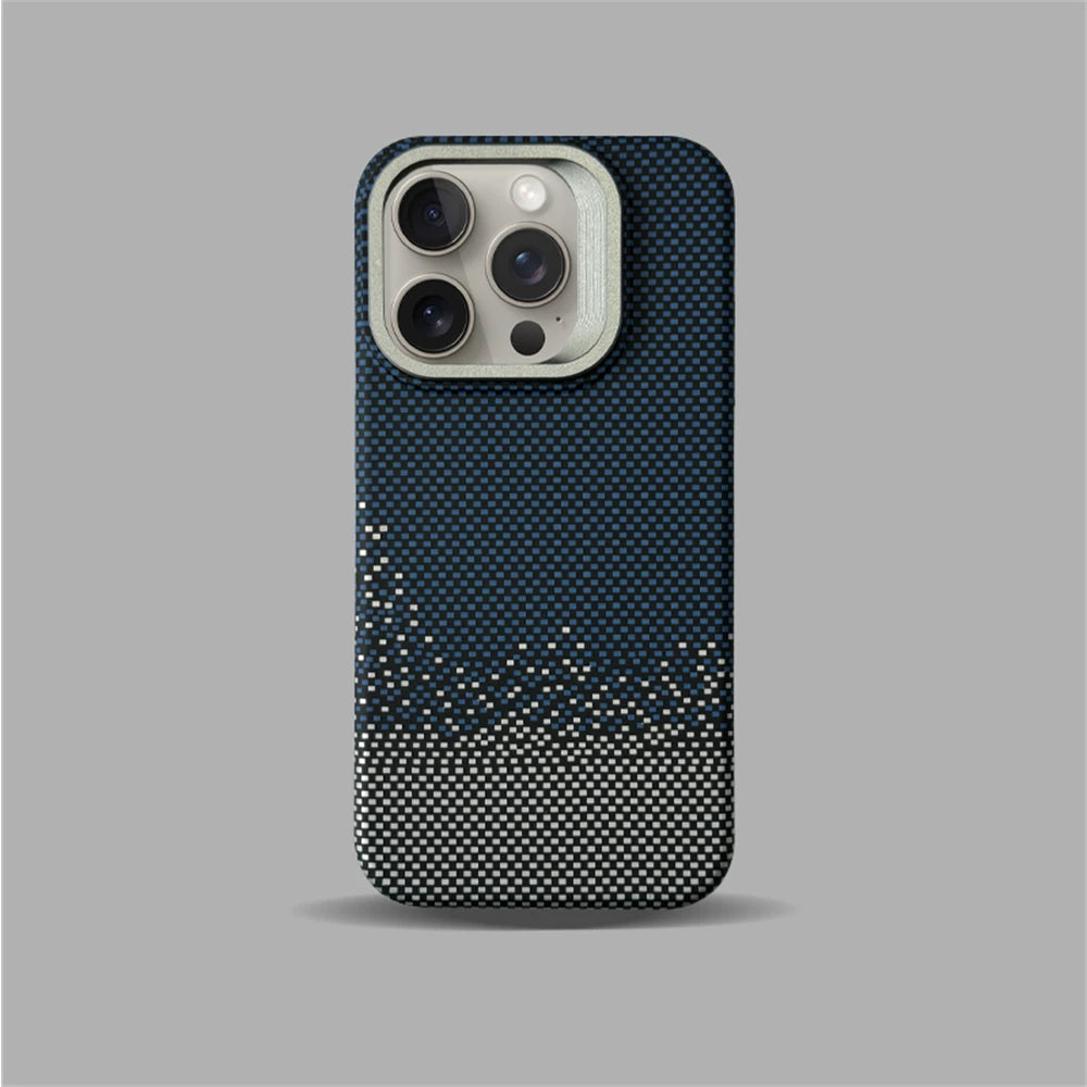 Cute Phone Cases For iPhone 16, 15, 14, and 13 Pro Max - Metal Holder, Silver Sand Carbon Fiber Pattern - TSP413 - Touchy Style