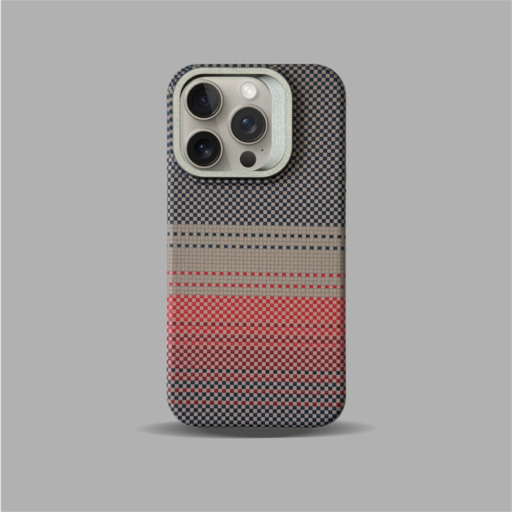 Cute Phone Cases For iPhone 16, 15, 14, and 13 Pro Max - Metal Holder, Silver Sand Carbon Fiber Pattern - TSP413 - Touchy Style