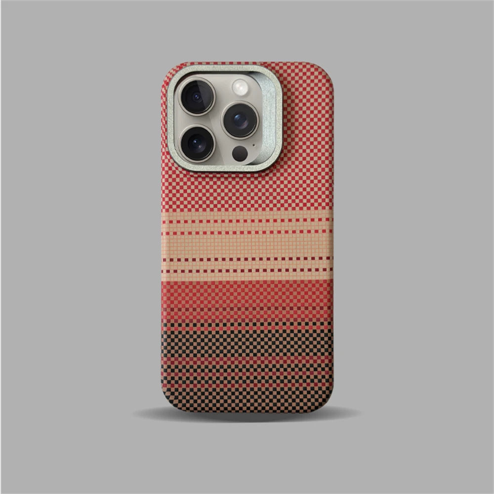 Cute Phone Cases For iPhone 16, 15, 14, and 13 Pro Max - Metal Holder, Silver Sand Carbon Fiber Pattern - TSP413 - Touchy Style