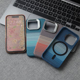 Cute Phone Cases For iPhone 16, 15, 14, and 13 Pro Max - Metal Holder, Silver Sand Carbon Fiber Pattern - TSP413 - Touchy Style