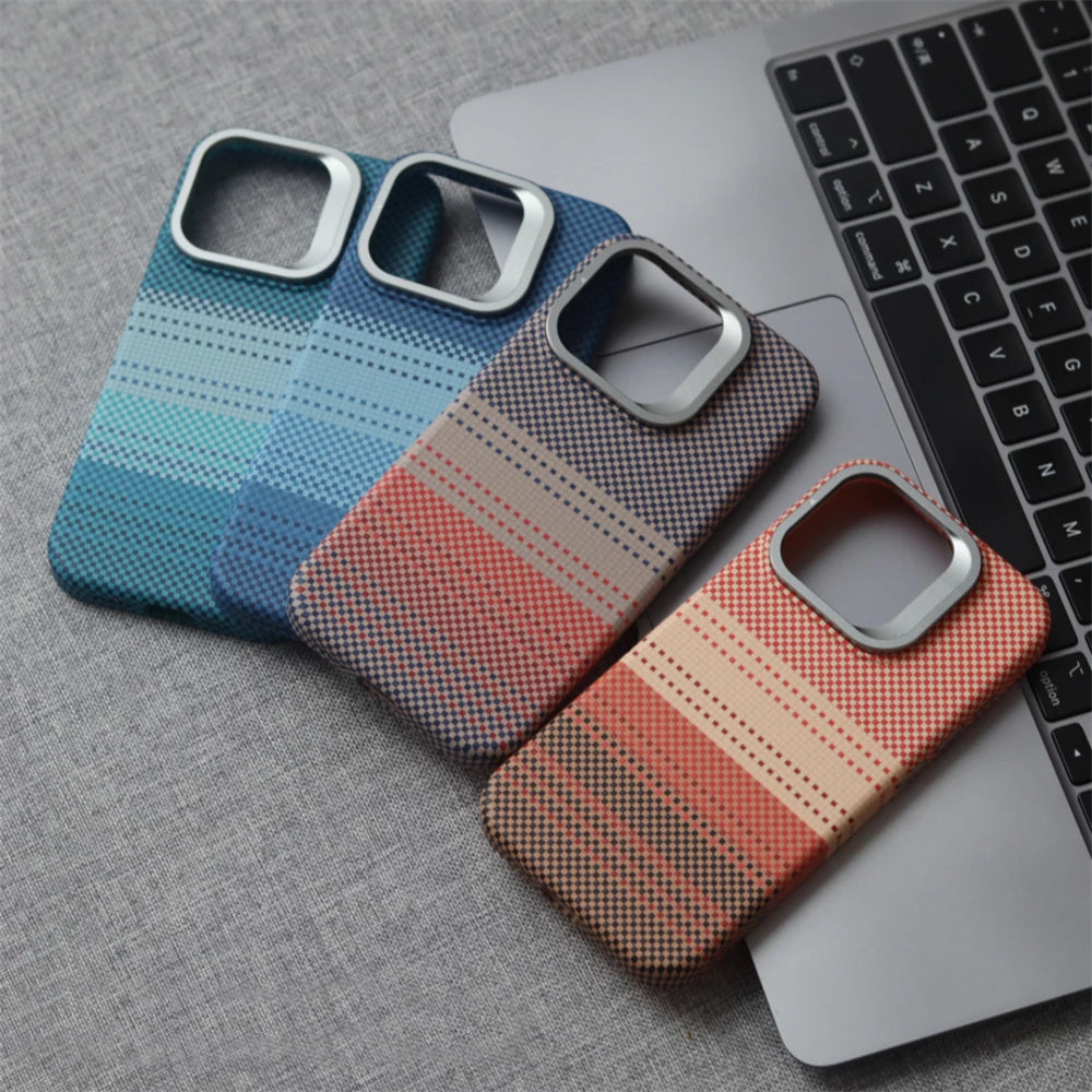 Cute Phone Cases For iPhone 16, 15, 14, and 13 Pro Max - Metal Holder, Silver Sand Carbon Fiber Pattern - TSP413 - Touchy Style