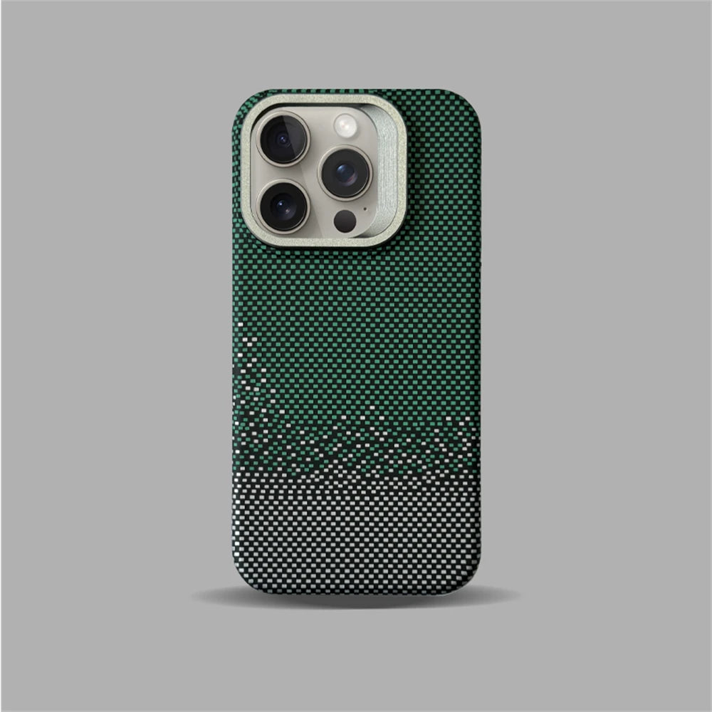 Cute Phone Cases For iPhone 16, 15, 14, and 13 Pro Max - Metal Holder, Silver Sand Carbon Fiber Pattern - TSP413 - Touchy Style