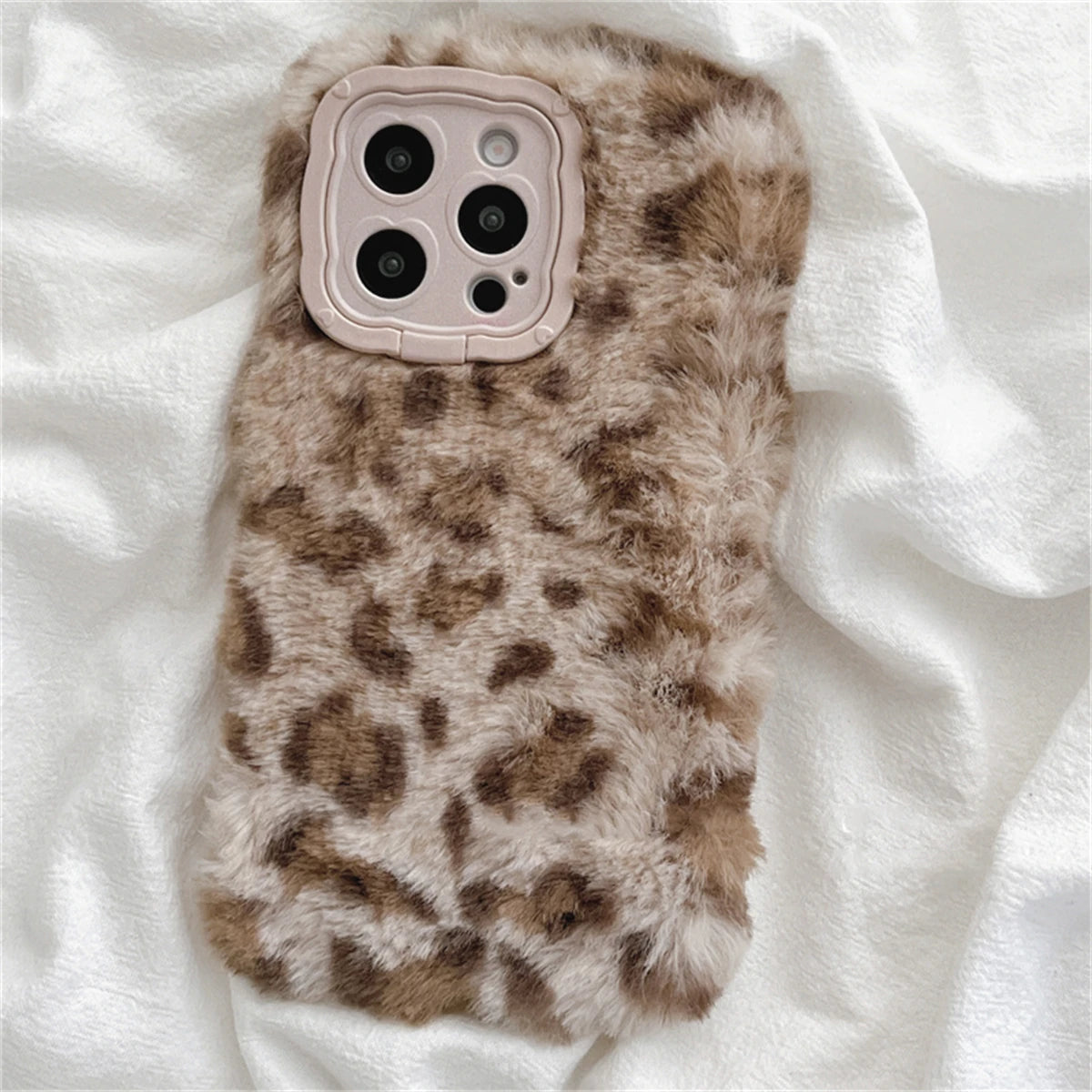 Cute Phone Cases for iPhone 16, 15, 14, or 13 Pro Max - Fluffy Plush Leopard Print - TSP439 - Touchy Style