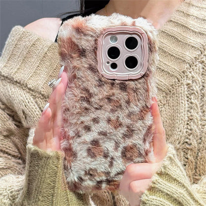 Cute Phone Cases for iPhone 16, 15, 14, or 13 Pro Max - Fluffy Plush Leopard Print - TSP439 - Touchy Style