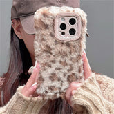 Cute Phone Cases for iPhone 16, 15, 14, or 13 Pro Max - Fluffy Plush Leopard Print - TSP439 - Touchy Style