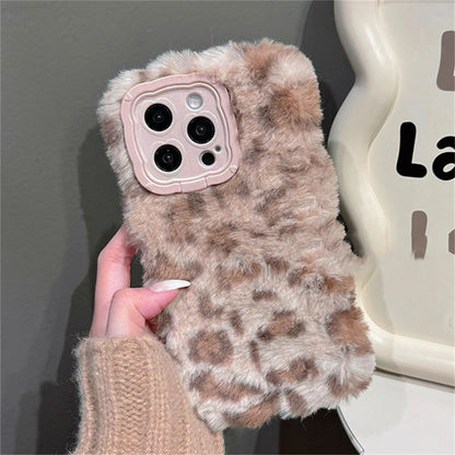 Cute Phone Cases for iPhone 16, 15, 14, or 13 Pro Max - Fluffy Plush Leopard Print - TSP439 - Touchy Style