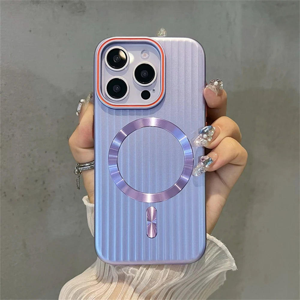 Cute Phone Cases For iPhone 16, 15, 14 Plus, 12, and 13 Pro Max - Striped Matte Magnetic Hard Cover - TSP414 - Touchy Style