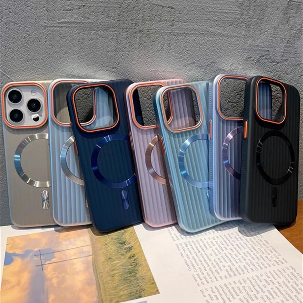 Cute Phone Cases For iPhone 16, 15, 14 Plus, 12, and 13 Pro Max - Striped Matte Magnetic Hard Cover - TSP414 - Touchy Style