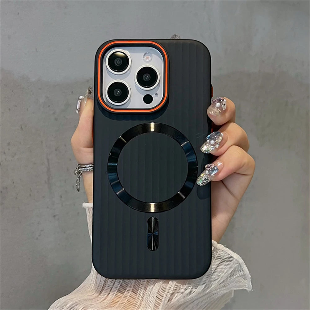 Cute Phone Cases For iPhone 16, 15, 14 Plus, 12, and 13 Pro Max - Striped Matte Magnetic Hard Cover - TSP414 - Touchy Style