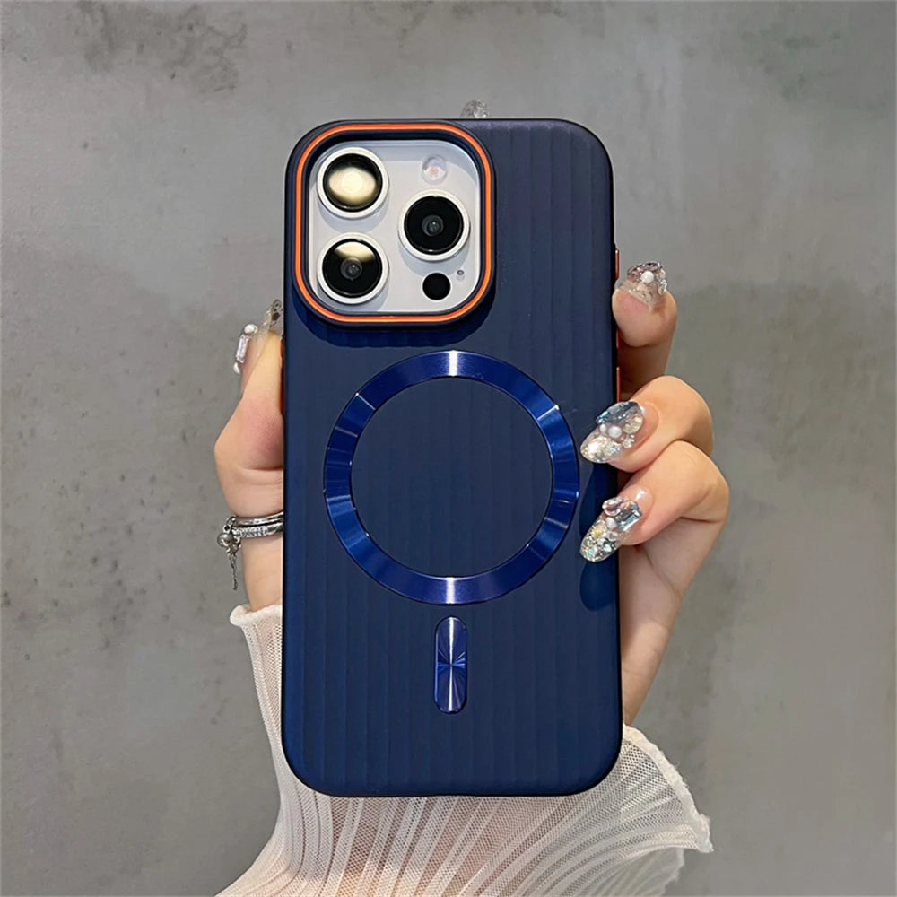 Cute Phone Cases For iPhone 16, 15, 14 Plus, 12, and 13 Pro Max - Striped Matte Magnetic Hard Cover - TSP414 - Touchy Style