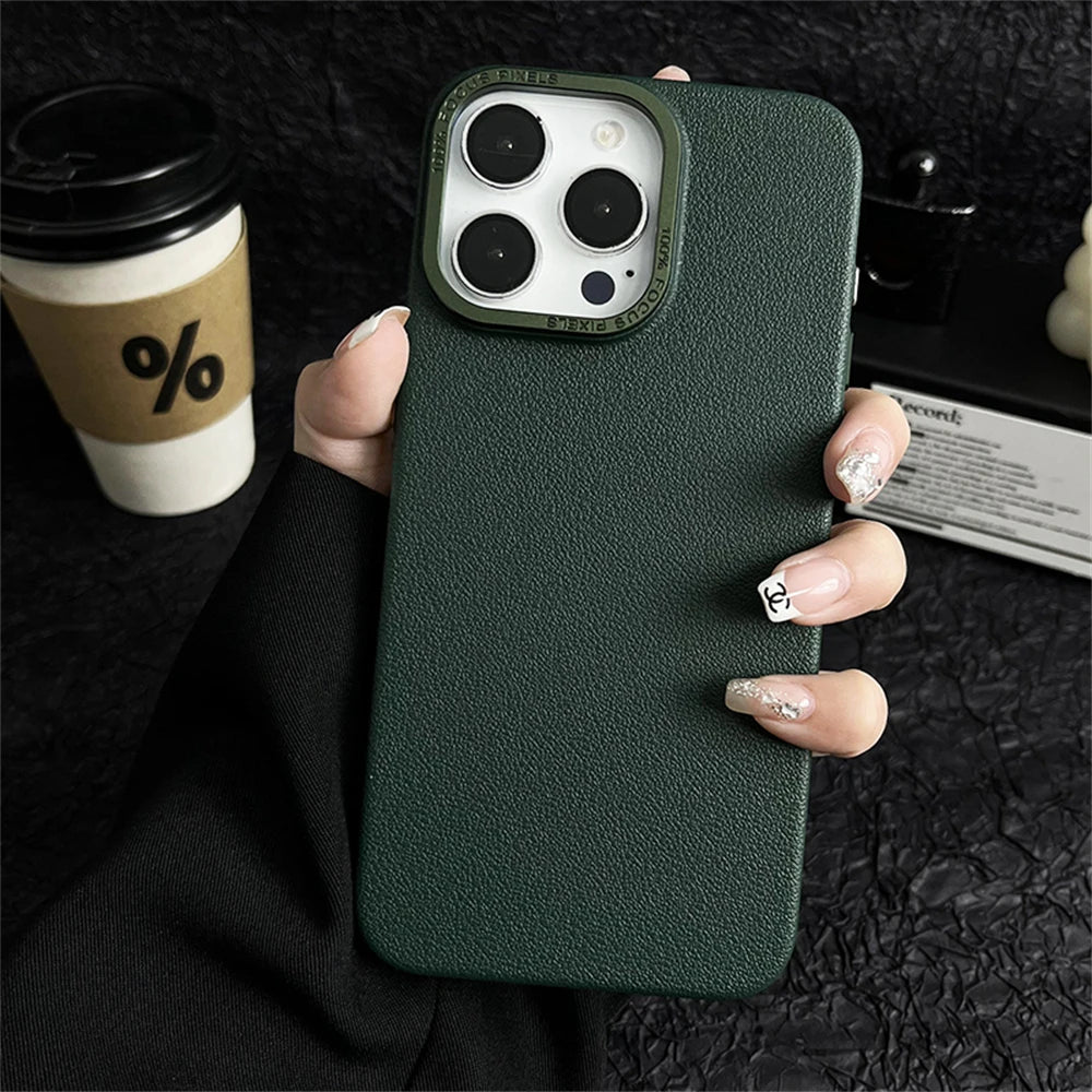 Cute Phone Cases For iPhone 16, 15, 14 Plus, 13, and 12 Pro Max - Leather Texture Hard PC Thin Cover - TSP424 - Touchy Style