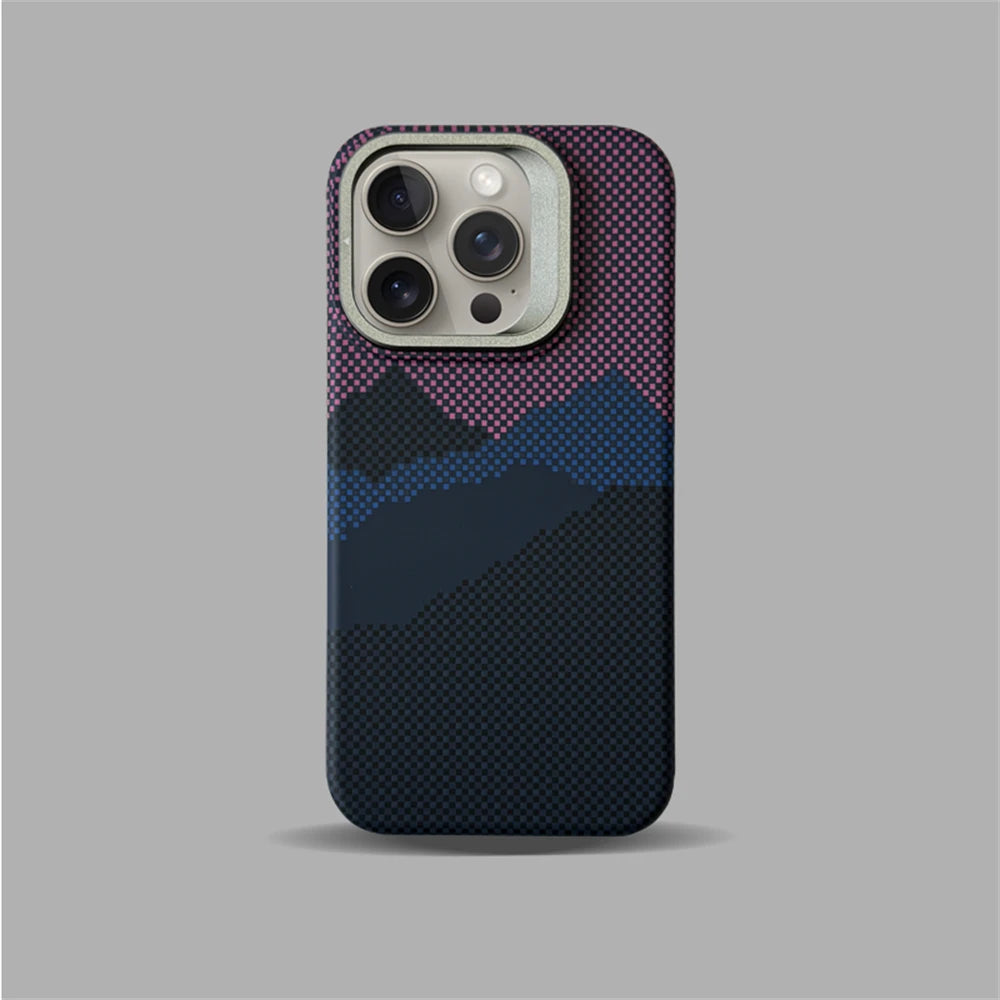 Cute Phone Cases For iPhone 16 Plus, 15, 14, and 13 Pro Max - With Metal Holder - Carbon Fiber Pattern - TSP420 - Touchy Style