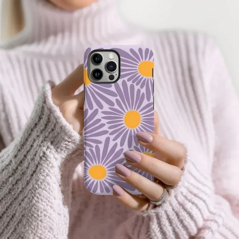 Cute Phone Cases for iPhone 16 Pro Max, 15, 14, 13, 12, and 11 Pro Plus - Purple Daisy Floral Acrylic Cover - TSP509 - Touchy Style