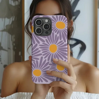 Cute Phone Cases for iPhone 16 Pro Max, 15, 14, 13, 12, and 11 Pro Plus - Purple Daisy Floral Acrylic Cover - TSP509 - Touchy Style