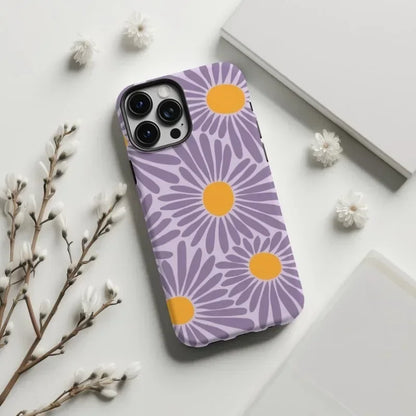 Cute Phone Cases for iPhone 16 Pro Max, 15, 14, 13, 12, and 11 Pro Plus - Purple Daisy Floral Acrylic Cover - TSP509 - Touchy Style