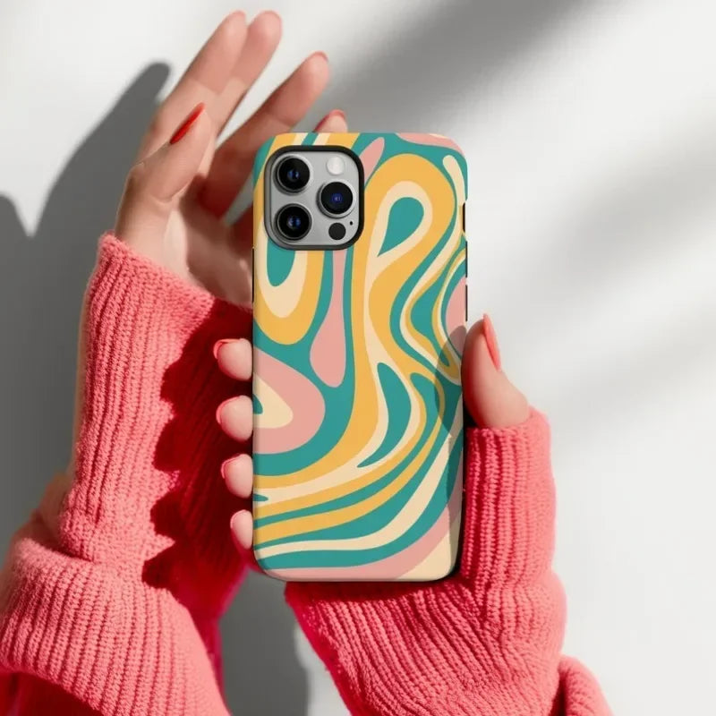 Cute Phone Cases For iPhone 16 Pro Max, 15, 14, 13, 12, or 11 Pro or Pro Max - Groovy Waves Acrylic Cover - TSP521 - Touchy Style