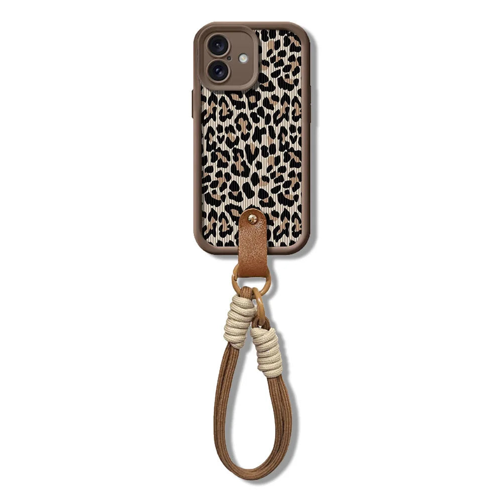 Cute Phone Cases For iPhone 7, 8, 8 Plus, X, XR, XS, XS Max, 11, 12, 13, 14, 15, and 16, Pro and Pro Max - Leopard Pattern with Wrist Strap - TSP474 - Touchy Style