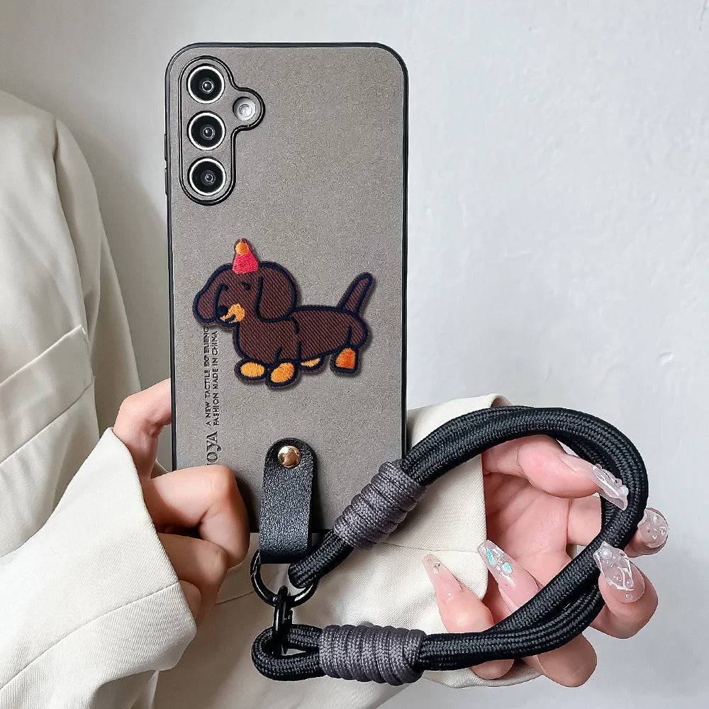 Cute Phone Cases Galaxy S24, S23, S22, S21, S20, Plus, Ultra, FE, or A04, A06, A05, A16, or A42 models with Wrist Chain - Dog Birthday Pattern - TSP476 - Touchy Style