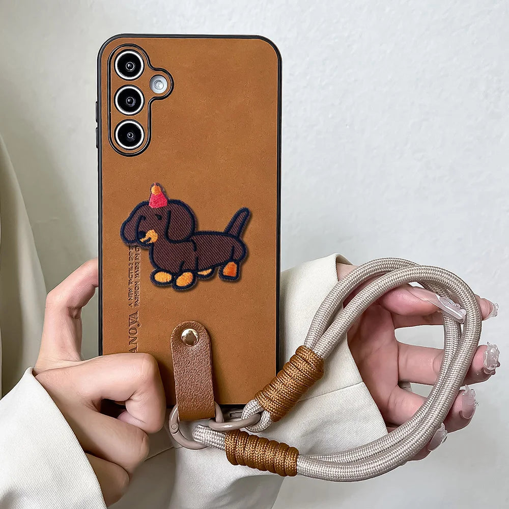 Cute Phone Cases Galaxy S24, S23, S22, S21, S20, Plus, Ultra, FE, or A04, A06, A05, A16, or A42 models with Wrist Chain - Dog Birthday Pattern - TSP476 - Touchy Style