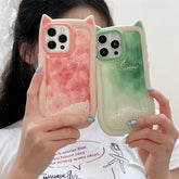 Cute Phone Cases: Gradient Pink Green Cat Ears Back Cover for iPhone 11-15 Pro Max - TSP290 - Touchy Style