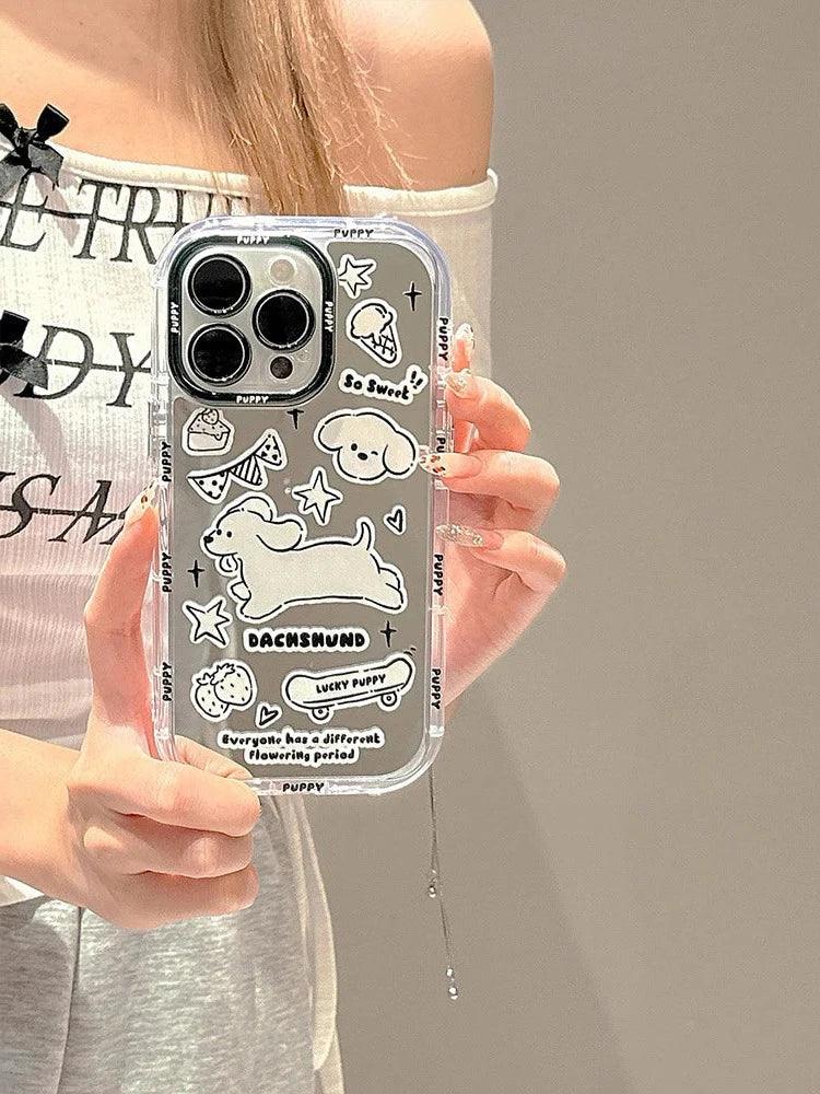 Cute Phone Cases: Sweet White Puppy Mirror Case for iPhone 15 Pro Max &amp; 14/13/12 - TSP302 - Touchy Style