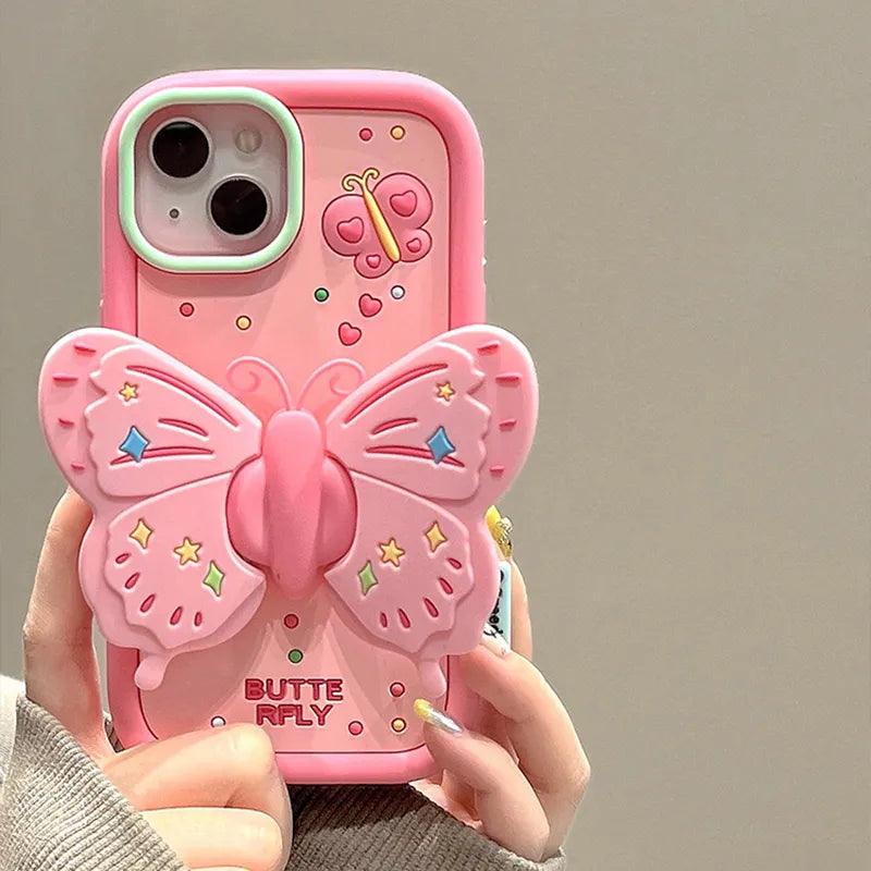 Cute Pink 3D Butterfly Phone Case for iPhone 11, 12, 13, 14, 15 Pro Max - Touchy Style