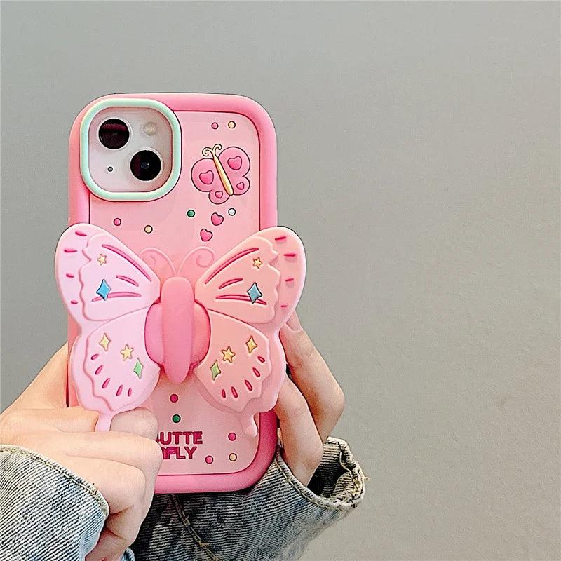 Cute Pink 3D Butterfly Phone Case for iPhone 11, 12, 13, 14, 15 Pro Max - Touchy Style